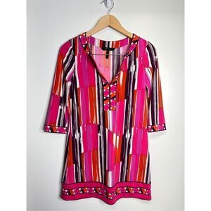 BcbgMaxAzria Dress Womens Size XXS Psychedelic Mod Shift 3/4‎ Sleeve Multicolor